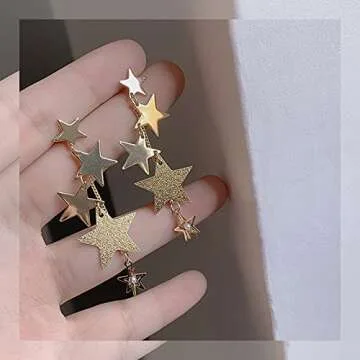 Star Long Tassel Dangle Earrings for Women Shooting Star Earrings Meteor Lucky Star Pearl Drop Earrings Jewelry (Gold)
