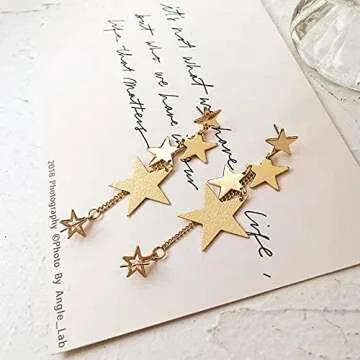 Star Long Tassel Dangle Earrings for Women Shooting Star Earrings Meteor Lucky Star Pearl Drop Earrings Jewelry (Gold)