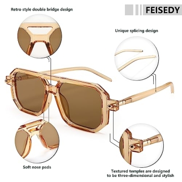 FEISEDY Vintage Square 70s Aviator Sunglasses for Everyone
