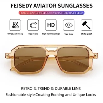 FEISEDY Vintage Square 70s Aviator Sunglasses for Everyone