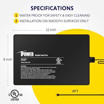 iPower 8X12 Inch Reptile Heat Pad Under Tank Heater Terrarium Warmer Heating Mat for Turtles Lizards Frogs and Other Small Animals