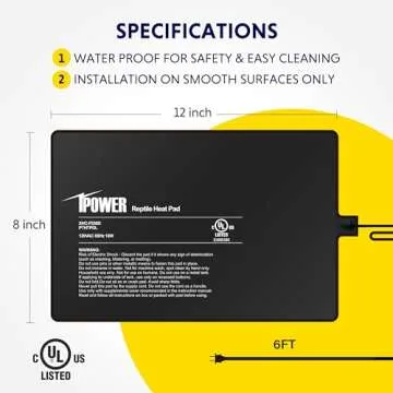 iPower 8X12 Inch Reptile Heat Pad Under Tank Heater Terrarium Warmer Heating Mat for Turtles Lizards Frogs and Other Small Animals