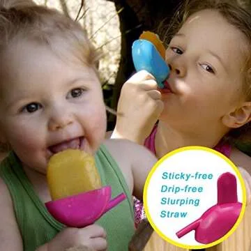 8 pack - Frozen Ice Popsicle Mold Set with Slurping Straw Drip Guard - For Frozen Homemade Treats - Frozen Yogurt, Ice Cream, Novelties Assort. Colors - BPA Free - Dish washing Safe