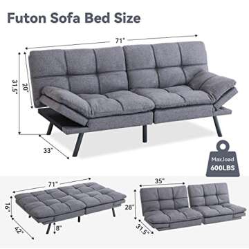 Hcore Sleeper Futon Couch | Loveseat Sofa Bed in Light Grey, SF-267