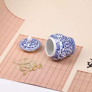 XINGYAN Chinoiserie Ginger Jar 2pcs Set - Chinese Blue and White Porcelain Home Decorative Storage Jar with Lid(Mini branches set)