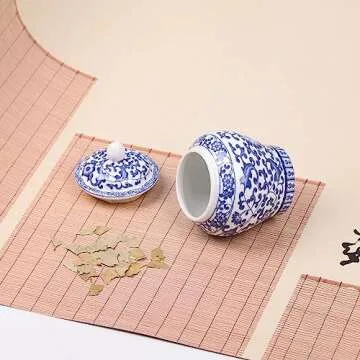XINGYAN Chinoiserie Ginger Jar 2pcs Set - Chinese Blue and White Porcelain Home Decorative Storage Jar with Lid(Mini branches set)