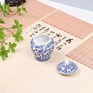 XINGYAN Chinoiserie Ginger Jar 2pcs Set - Chinese Blue and White Porcelain Home Decorative Storage Jar with Lid(Mini branches set)