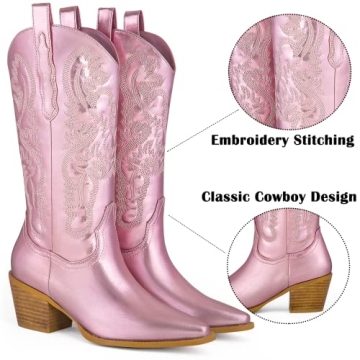 Stylish Ouepiano Pink Cowboy Boots for Women