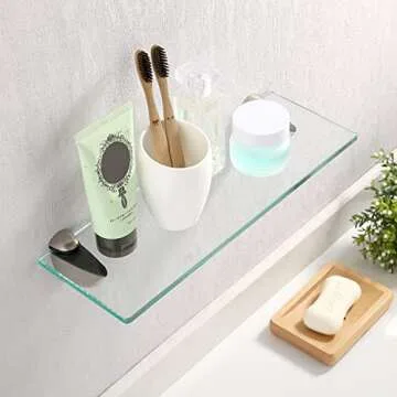 KES Bathroom Glass Shelf - Extra Thick Tempered Glass with Brushed Nickel Finish