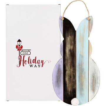 One Holiday Way Rustic Wood Easter Bunny Silhouette with Pom Pom Tail Hanging Wall Decor - Spring De...