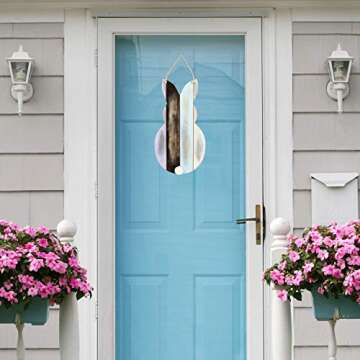 One Holiday Way Rustic Wood Easter Bunny Silhouette with Pom Pom Tail Hanging Wall Decor - Spring Decoration (Blue)