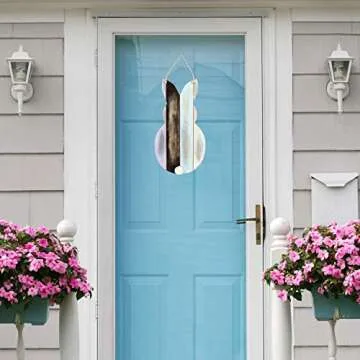 One Holiday Way Rustic Wood Easter Bunny Silhouette with Pom Pom Tail Hanging Wall Decor - Spring Decoration (Blue)