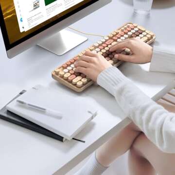 KNOWSQT Wired Computer Keyboard - Milk Tea Colorful Retro Full Size Round Keycaps Plug and Play Typewriter Cute Keyboards for Windows, Laptop, PC, Desktop, Computer