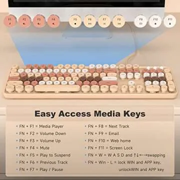 KNOWSQT Wired Computer Keyboard - Milk Tea Colorful Retro Full Size Round Keycaps Plug and Play Typewriter Cute Keyboards for Windows, Laptop, PC, Desktop, Computer