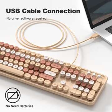 KNOWSQT Wired Computer Keyboard - Milk Tea Colorful Retro Full Size Round Keycaps Plug and Play Typewriter Cute Keyboards for Windows, Laptop, PC, Desktop, Computer