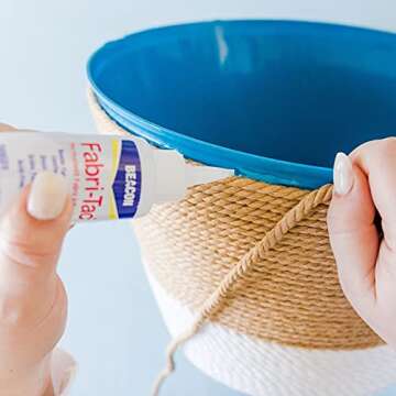 Beacon Fabri-Tac Permanent Adhesive, 8 Ounce Bottle - Premium Crafting & Fabric Glue (1) with One Vista Vinyl 60-Inch Soft Tape Measure