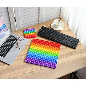 Mirenlife Large Size Pop Sensory Fidget Toys, Push Bubble Fidget Sensory Toys, 12 Inch, 256 Bubbles Jumbo Silicone Pressure Relieving Toys, Rainbow Color