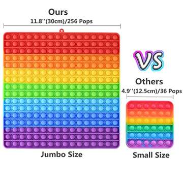 Mirenlife Large Size Pop Sensory Fidget Toys, Push Bubble Fidget Sensory Toys, 12 Inch, 256 Bubbles Jumbo Silicone Pressure Relieving Toys, Rainbow Color