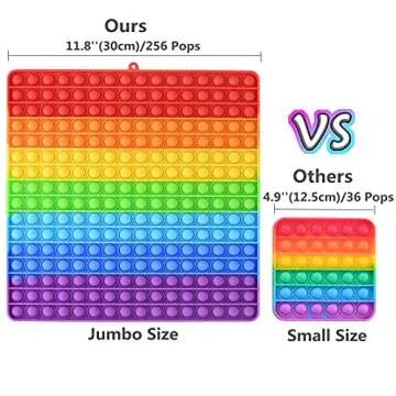 Mirenlife Large Size Pop Sensory Fidget Toys, Push Bubble Fidget Sensory Toys, 12 Inch, 256 Bubbles Jumbo Silicone Pressure Relieving Toys, Rainbow Color