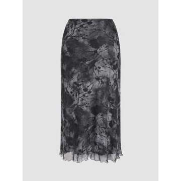 CIDER Women’s Mesh Floral Boho High Wiasted Midi Grunge Skirts: Black, L