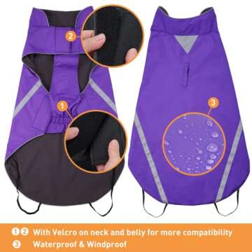 Dog Winter Jacket - Cozy Reflective Waterproof Dog Winter Coat Windproof Warm Winter Dog Jacket Comfortable Dog Apparel for Cold Weather Unique Stylish for Large Dogs Walking Hiking Travel Purple 4XL