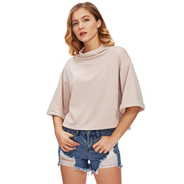 SweatyRocks Women's Mock Neck Loose T-Shirt Elegant Top