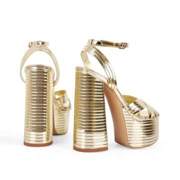 Onlymaker Women's Gold Platform Heel Sandal, Size 7