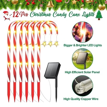 BUCASA Solar Candy Cane Lights for Christmas Outdoor Decor