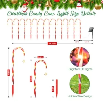 BUCASA Solar Candy Cane Lights for Christmas Outdoor Decor