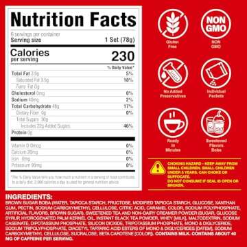 Instant Boba Bubble Pearl (Classic Milk Tea with Brown Sugar Boba, 6 Servings)