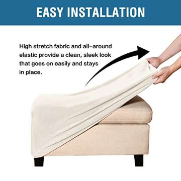 H.VERSAILTEX Ottoman Covers Slipcover Rectangle Real Velvet Plush 1 Piece Form Fit Stretch Folding Storage Covers Ottoman Slipcovers Removable Footrest Covers Elastic Bottom Washable(Large, Ivory)