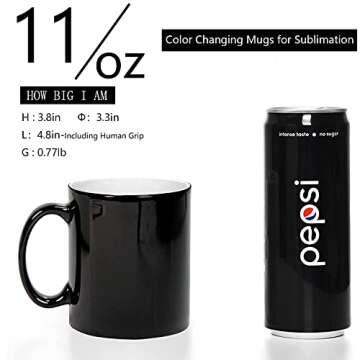 AQWJ-11oz Color Changing Mugs for Sublimation Professional Grade Mugs Black Coated Magic Mugs for Sublimation Ceramic Cup for Coffee Tea or DIY Gifts，Set of 6