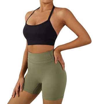 MOSHENGQI Y Back Padded Sports Bra for Women Racerback Strappy Workout Yoga Bra(M,215-Solid Black