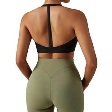 MOSHENGQI Y Back Padded Sports Bra for Women Racerback Strappy Workout Yoga Bra(M,215-Solid Black