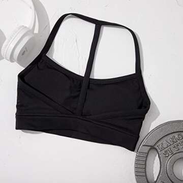 MOSHENGQI Y Back Padded Sports Bra for Women Racerback Strappy Workout Yoga Bra(M,215-Solid Black