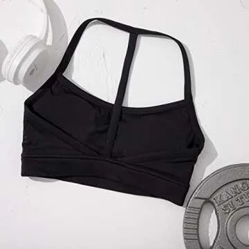 MOSHENGQI Y Back Padded Sports Bra for Women Racerback Strappy Workout Yoga Bra(M,215-Solid Black