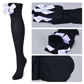 3 Pairs Womens Girls Solid Color Striped Over The Knee High Stockings Socks bows Tie Lace(CTW12)