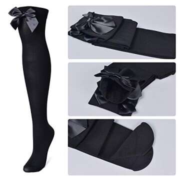 3 Pairs Womens Girls Solid Color Striped Over The Knee High Stockings Socks bows Tie Lace(CTW12)