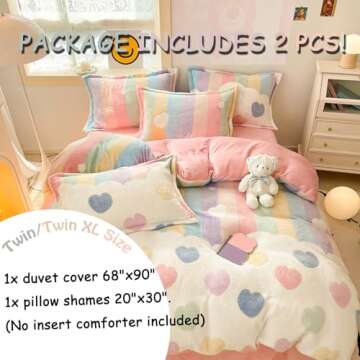 MorroMorn Twin Bedding Sets, Pink Rainbow Duvet Cover Set, Fluffy Comforter Covers Blanket Ultra Sof...