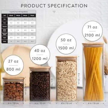 Laramaid 27oz 6Packs Square Glass Jars Set with Minimalist Pantry Labels, Square Pantry Jars with Bamboo Lids and White Customized Sticker Labels, Food Storage Containers for Home