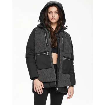 Orolay Women's Sherpa Jacket Thickened Puffer Down Coat Fuzzy Fleece Jacket Caviar M