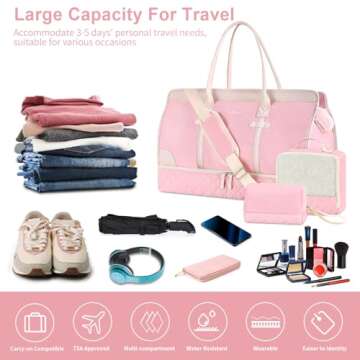 ETRONIK Weekender Overnight Bag for Women, Large Travel Duffle Bag with Shoe Compartment & Wet Pocke...