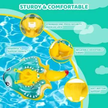 BATURU Baby Pool Float with Canopy, UPF 50+ Sun Protection, Add Tail No Flip Baby Swim Float, Inflatable Baby Floatie with Safety Support Bottom, Baby Floats for Pool 12-24 Months