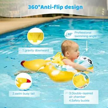 BATURU Baby Pool Float with Canopy, UPF 50+ Sun Protection, Add Tail No Flip Baby Swim Float, Inflatable Baby Floatie with Safety Support Bottom, Baby Floats for Pool 12-24 Months