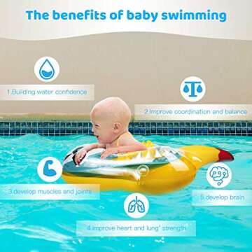 BATURU Baby Pool Float with Canopy, UPF 50+ Sun Protection, Add Tail No Flip Baby Swim Float, Inflatable Baby Floatie with Safety Support Bottom, Baby Floats for Pool 12-24 Months