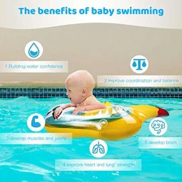 BATURU Baby Pool Float with Canopy, UPF 50+ Sun Protection, Add Tail No Flip Baby Swim Float, Inflatable Baby Floatie with Safety Support Bottom, Baby Floats for Pool 12-24 Months