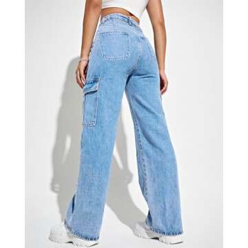 Flvsun Women's Cargo Pants High Waisted Baggy Cargo Jeans Straight Leg Y2K Streetwear Trousers with ...
