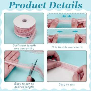 FINGERINSPIRE 10 Yards Double Ruffle Lace Trim Pink 3/4 inch Wide Ruffle Stretch Elastic Edging Trim Pleated Fabric Lace Ribbon for DIY Dress Headwear Decoration and Gift Wrapping