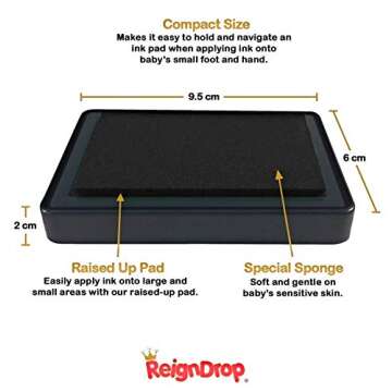 ReignDrop Ink Pad For Baby Footprint & Handprint - Creates Impressive Long Lasting Keepsake Stamp for Infant & Kids. Smudge Proof, Easy to Wipe Off Skin, Safe & Gentle Acid Free(Black)