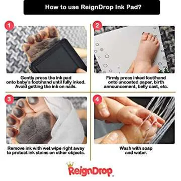 ReignDrop Ink Pad For Baby Footprint & Handprint - Creates Impressive Long Lasting Keepsake Stamp for Infant & Kids. Smudge Proof, Easy to Wipe Off Skin, Safe & Gentle Acid Free(Black)